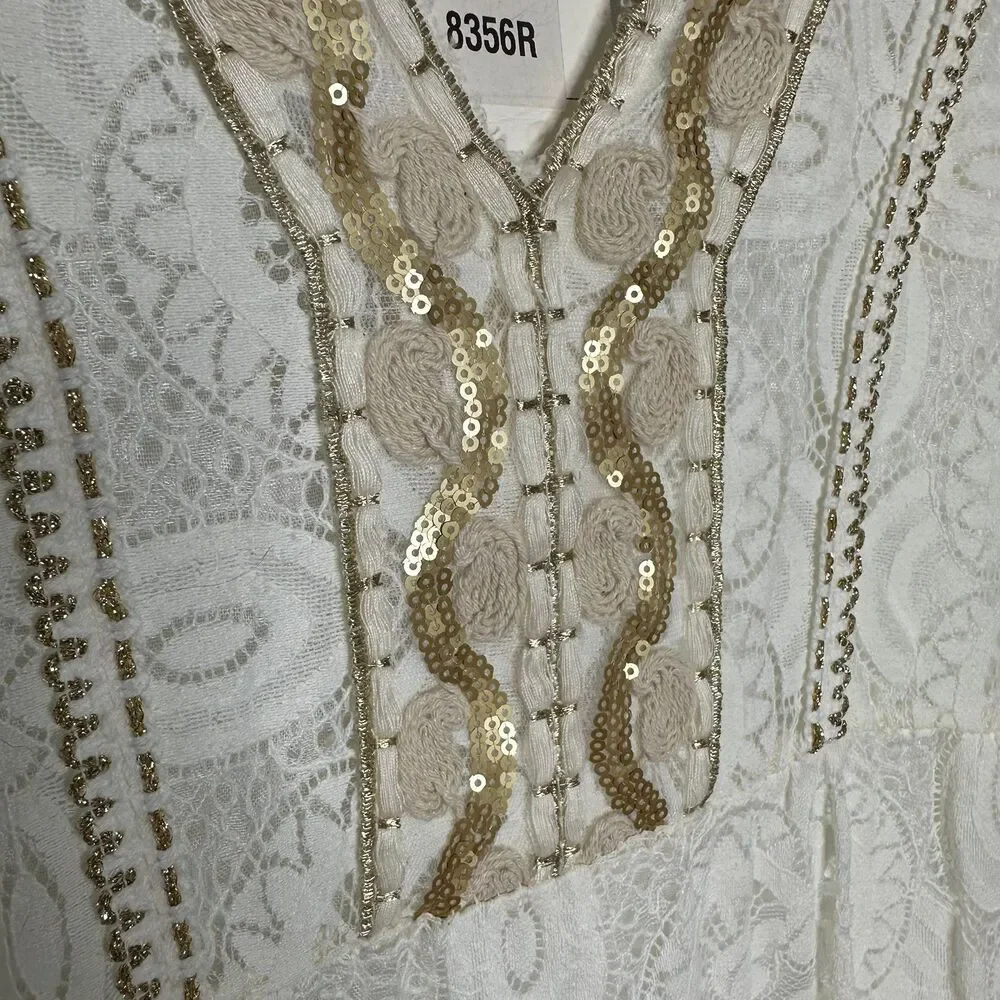 Tempo Paris Ivory Lace Dress Gold Sequin Embellishment with Sleeves Size XL NWT - Picture 4 of 10